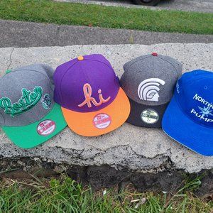 Four Vintage Caps, Boston Celtics Snapback, HI snapback, Fitted cap